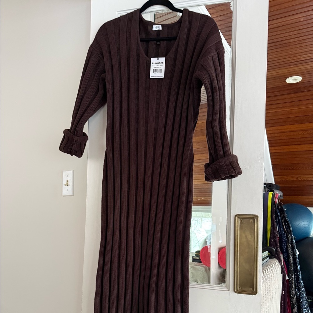 Rumored Espresso Knit Maxi Dress